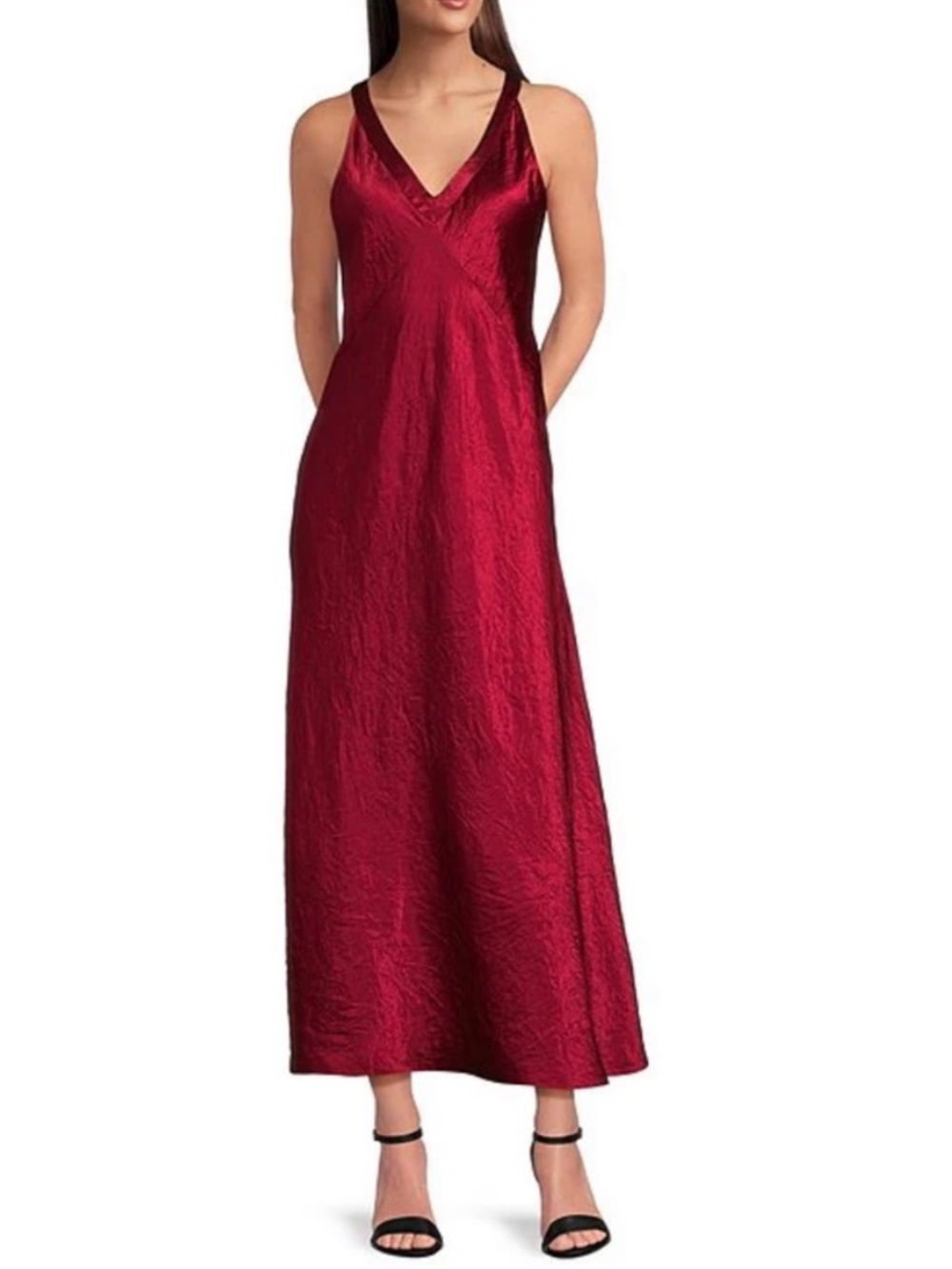 NWT Eileen Fisher Textured
Satin V-Neck Sleeveless Midi
Dress - Picture 1 of 4